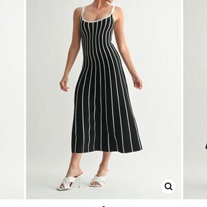 Black & White Striped Midi Dress - Classic Sleeveless Style